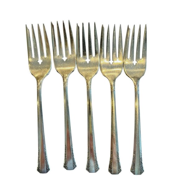 1881 Rogers Del Mar Vintage Silverplate Oneida Silver Salad Forks 5 Pcs 2413 - Picture 1 of 5